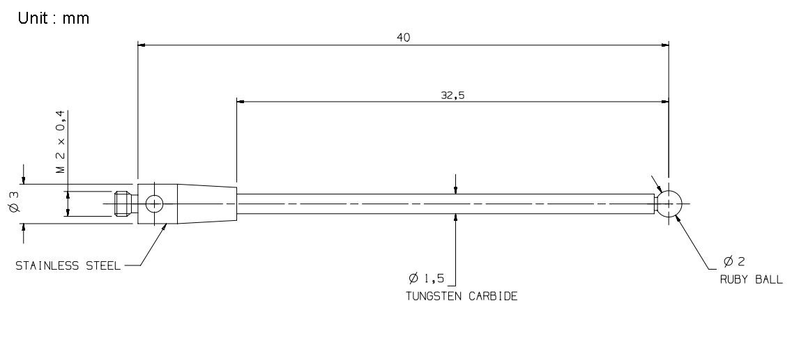 CMM Touch Probe M2 Thread Probe Stylus 2mm Ruby Ball Tips 40mm Long A-5003-0037