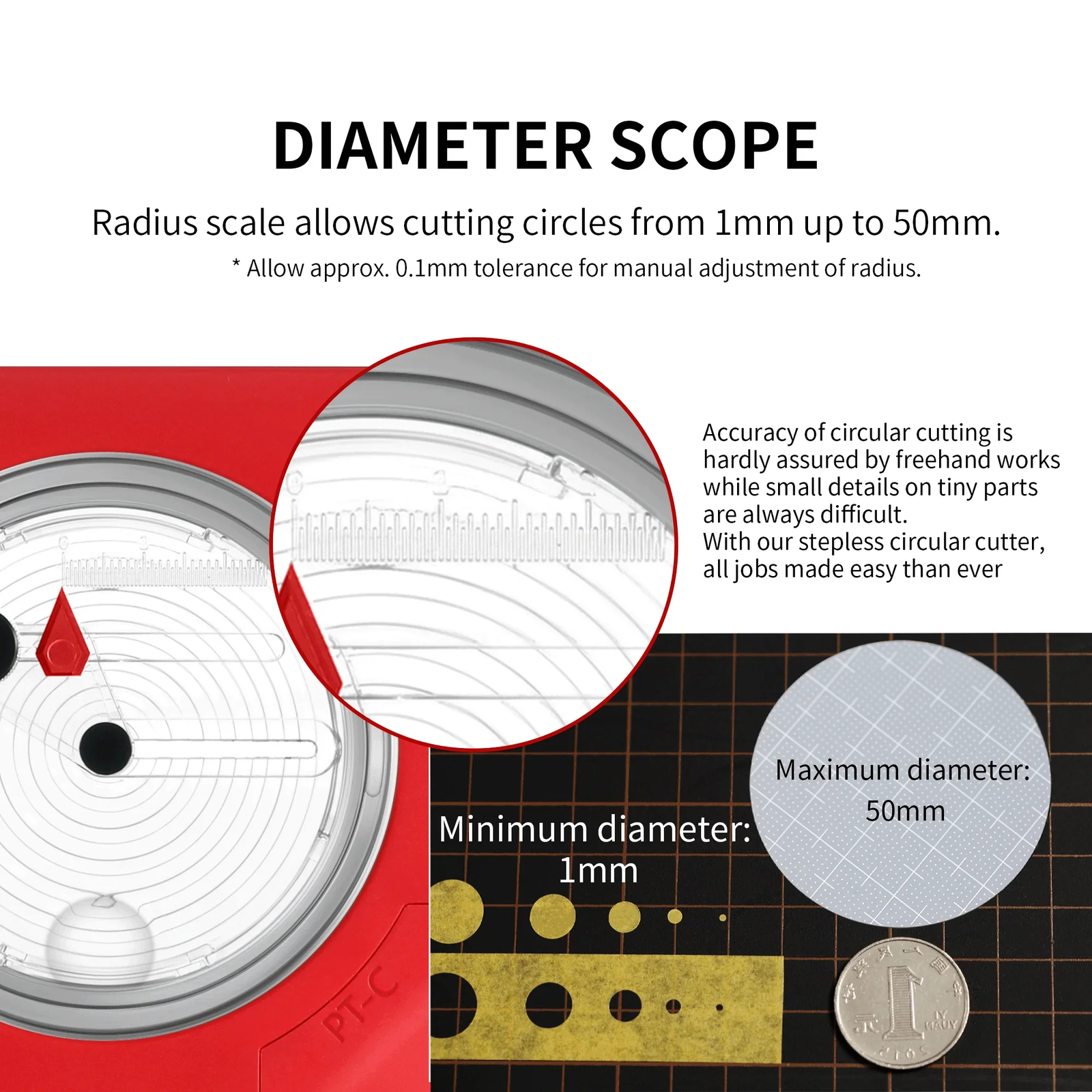 DSPIAE Integral Circular Cutter for 1-50mm Circle with 45° Blade Model Assembly