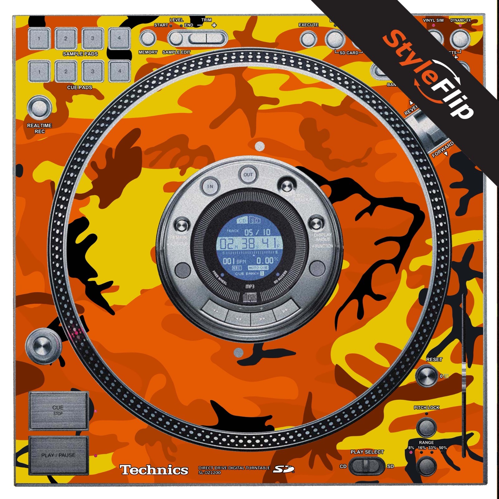 Technics SL - DZ1200 | Orange Camo | Protective Decal | StyleFlip Skins