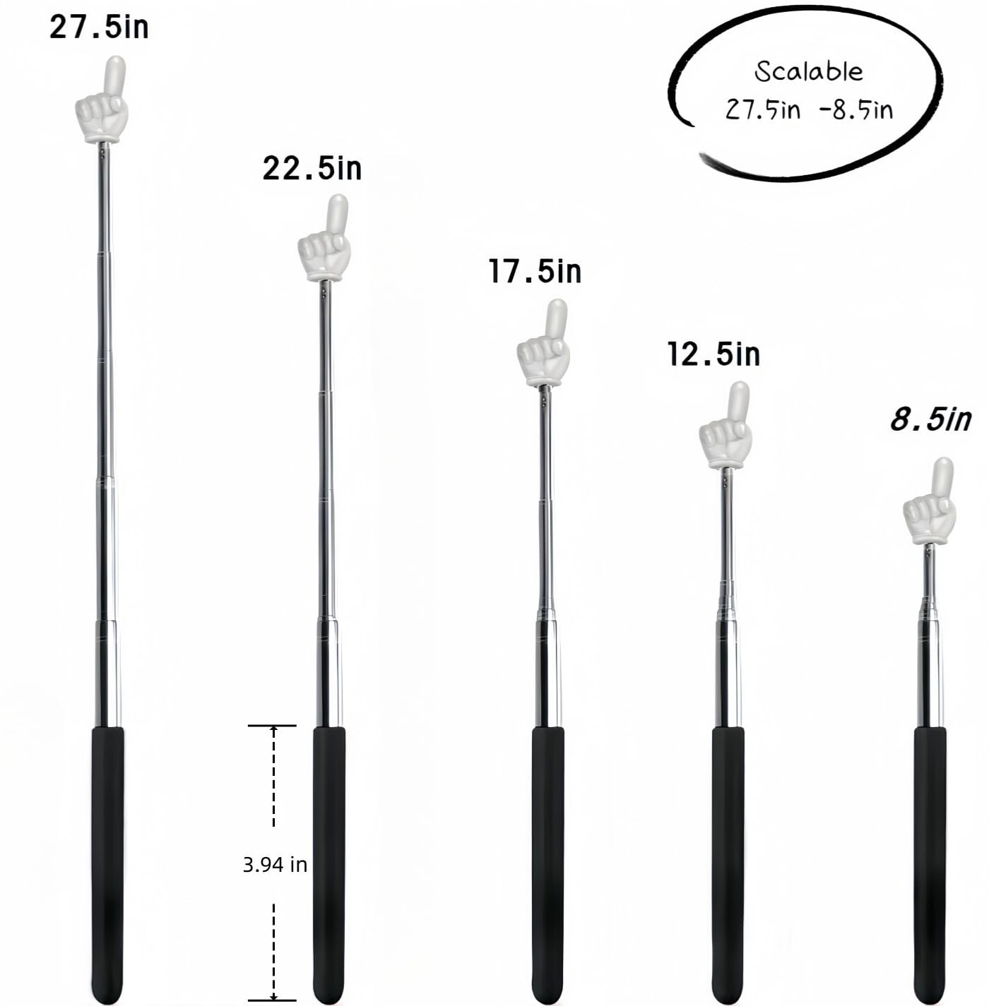 Retractable Teachers Classroom Hand Pointer, Extendable Pointer Finger Green