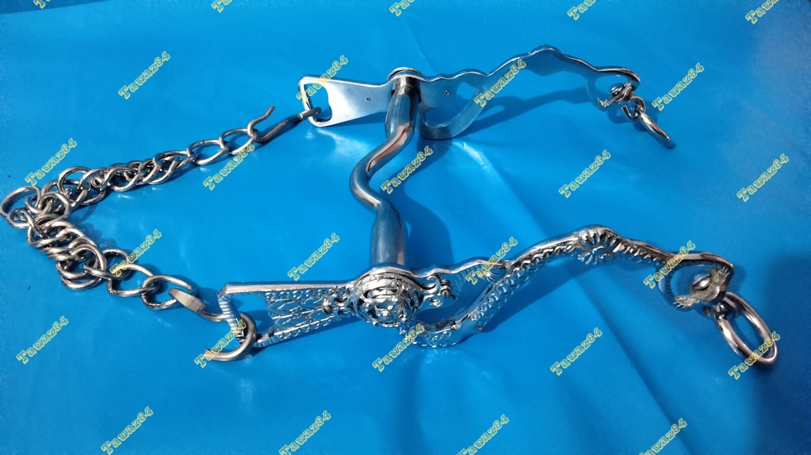 Horse Spanish curb Bit with low Port Beautiful hand Engraving Free curbs Chain I