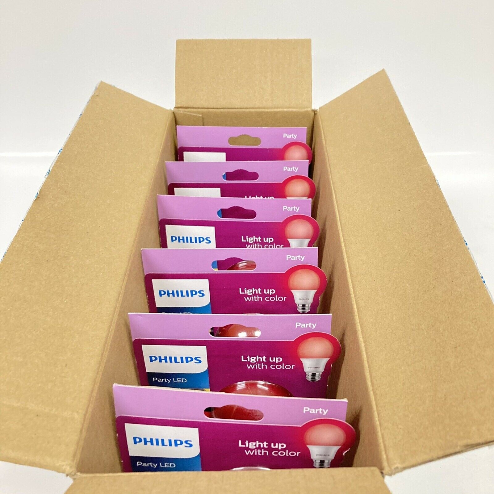 6 Pack Of Philips Red LED Light Bulbs A19 Base 8w Party Colored Indoor/Outdoor