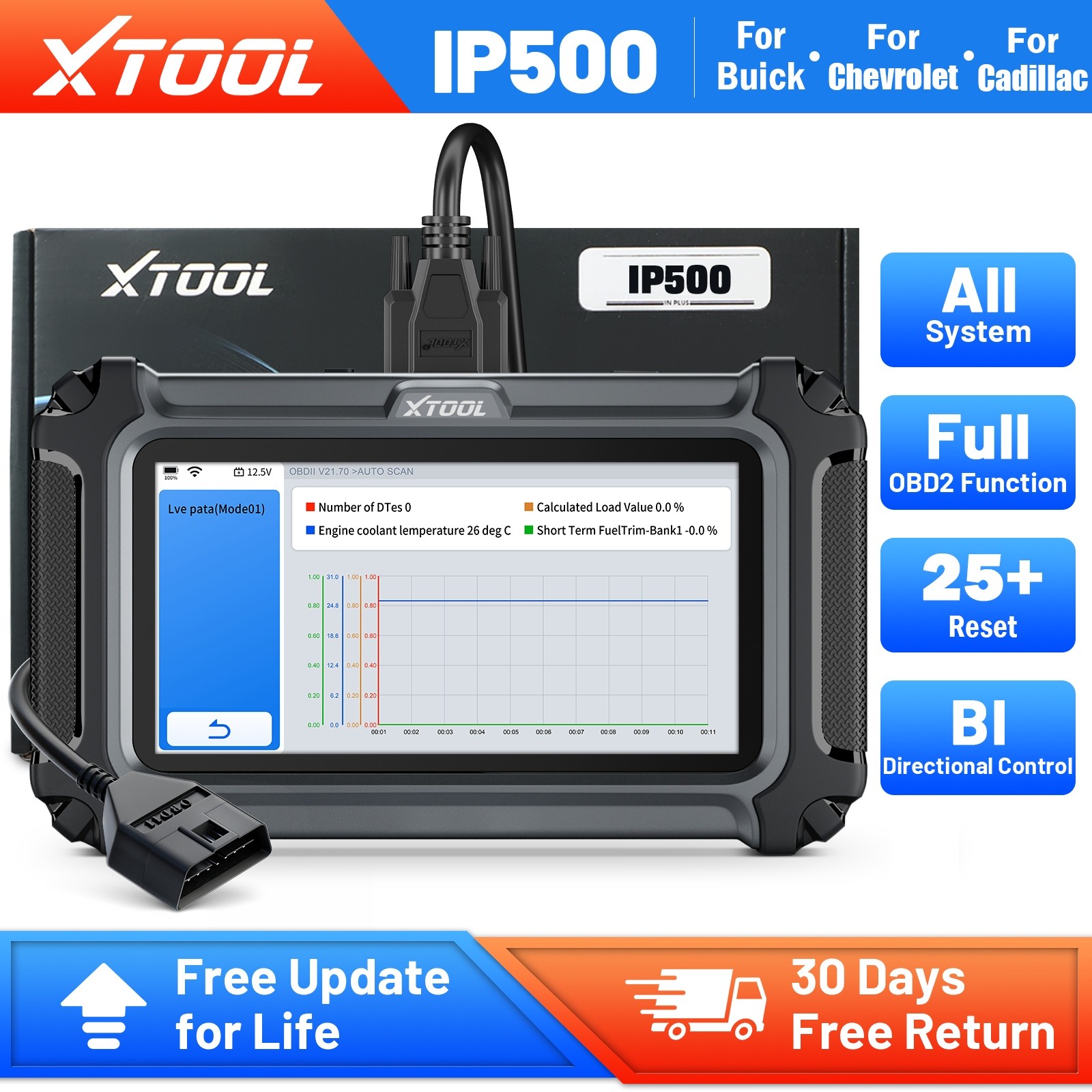 2026 XTOOL IP500 For GM/Buick Car Diagnostic Tool OBD2 Scanner 28+ Reset SRS PCM