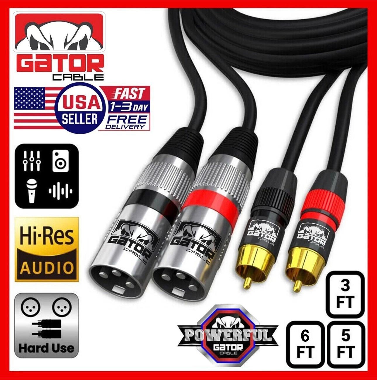 Dual 2-XLR Male to Dual 2-RCA Male Cable Patch Splitter Shielded Audio Stereo