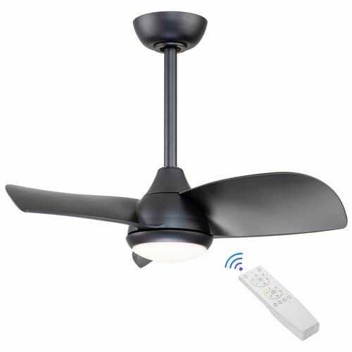 28" Black Ceiling Fan with Light & Remote, 3-Blade, LED, Indoor Downrod Mount