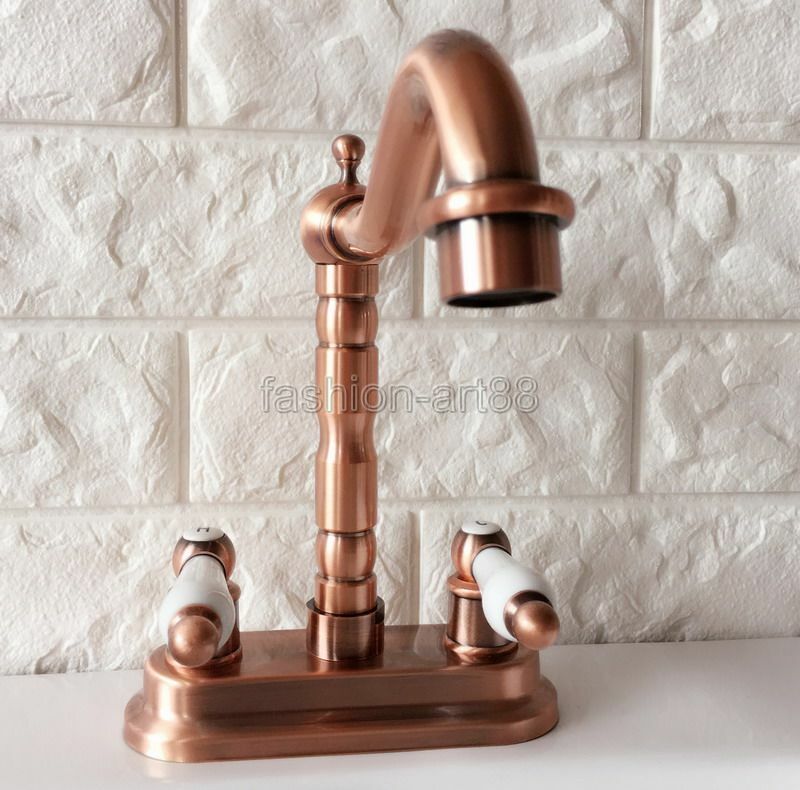 Antique Red Copper 4" Centerset Bathroom Two Holes Basin Faucet Sink Tap frg043