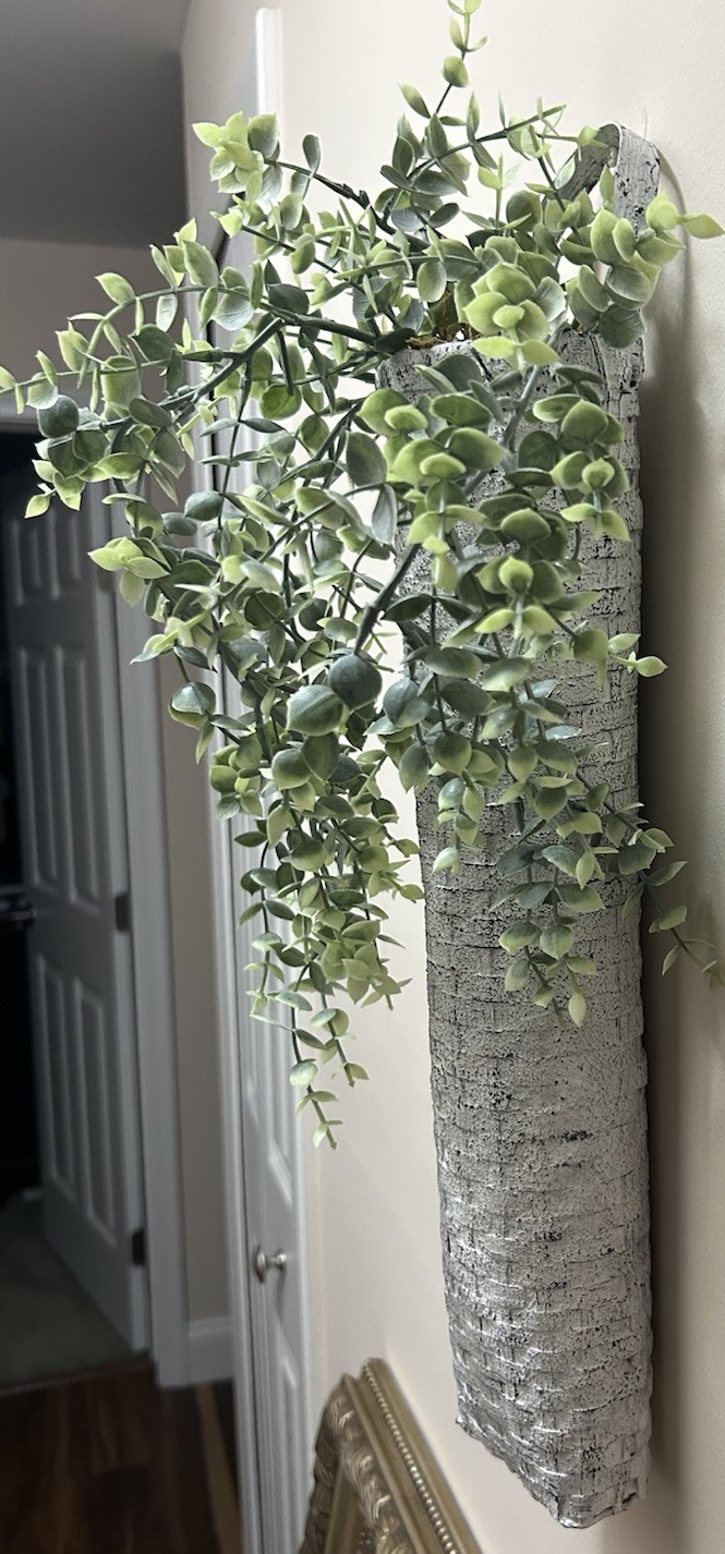 White Woven Wall Basket w/Artificial Plant Vintage Basket Painted And Distressed