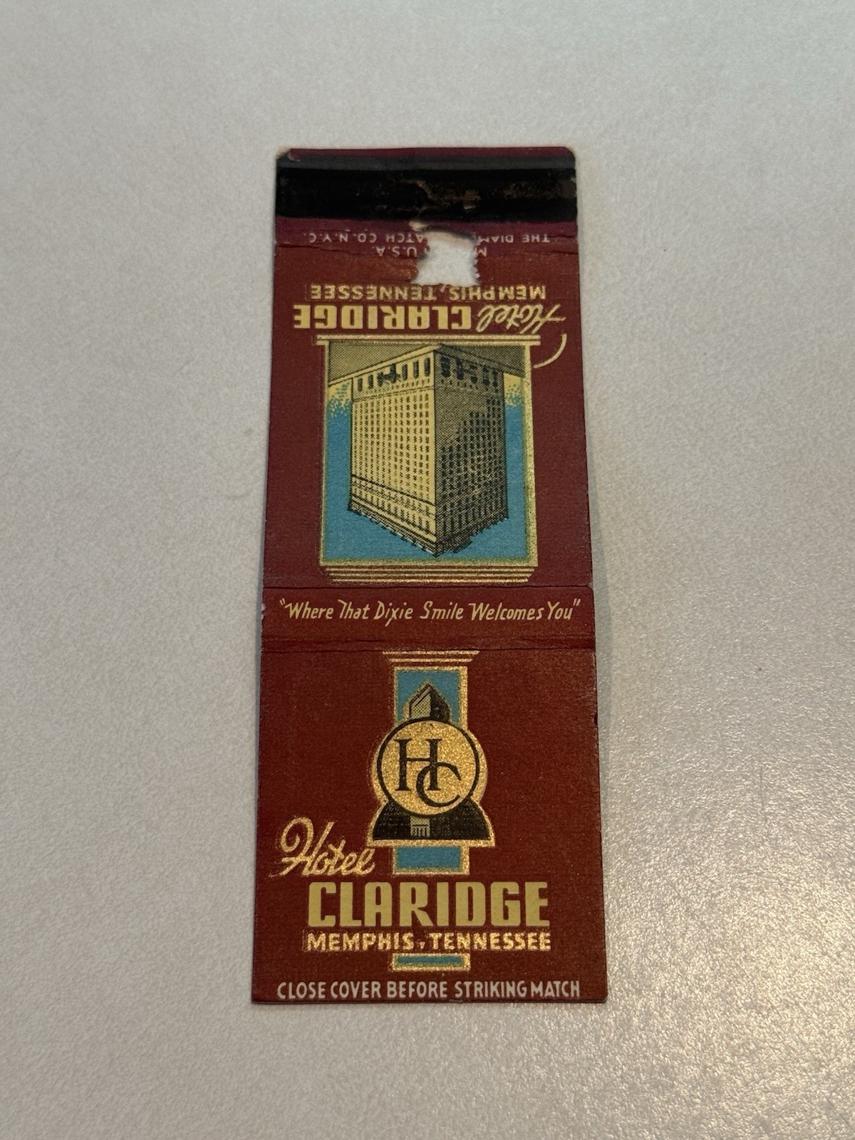 Hotel Claridge Memphis Tennessee Matchbook Cover 810
