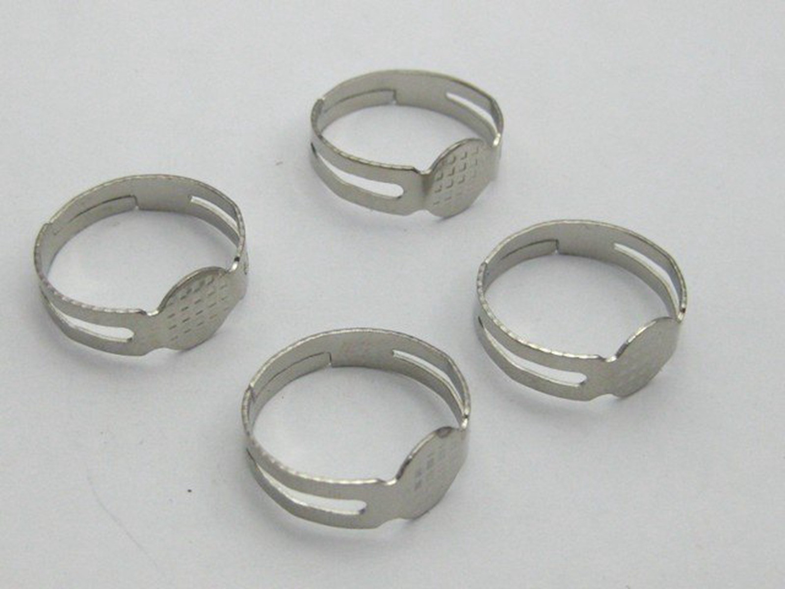 50 Silver Adjustable Ring Blank GLUE ON Base 8mm PAD Craft Jewelry Making