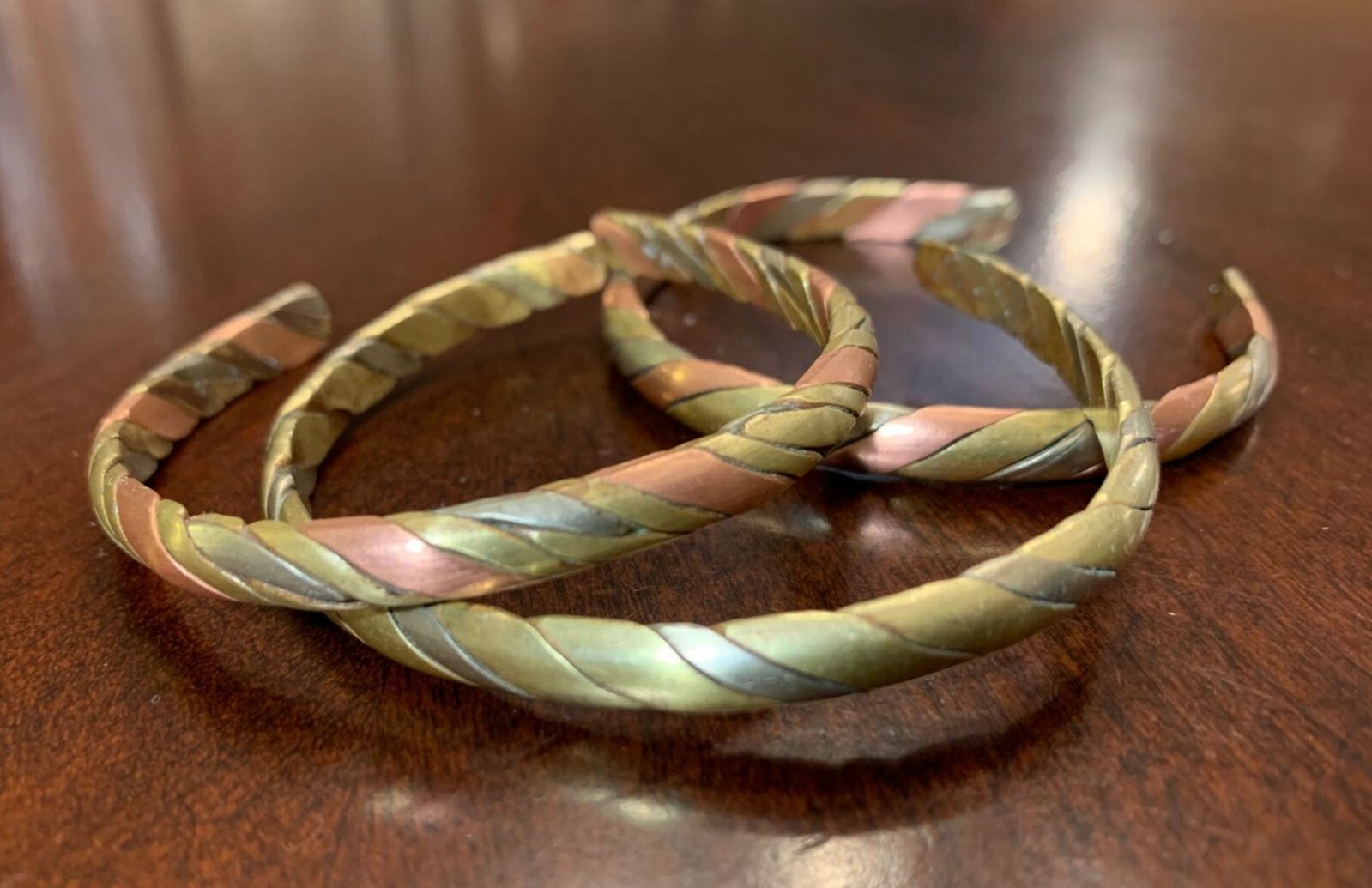 Set of 3 Nepali BRACELETS Tri-Metal Twist Braided Cuff Bangle Brass Copper NEW