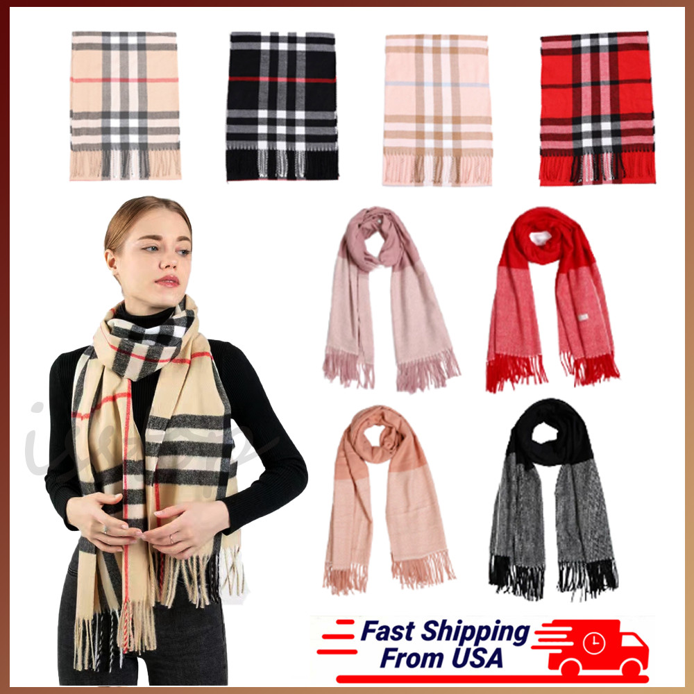 Mens Womens Winter Cashmere Scarf Scarves Plaid Wool Striped Warm Christmas Gift