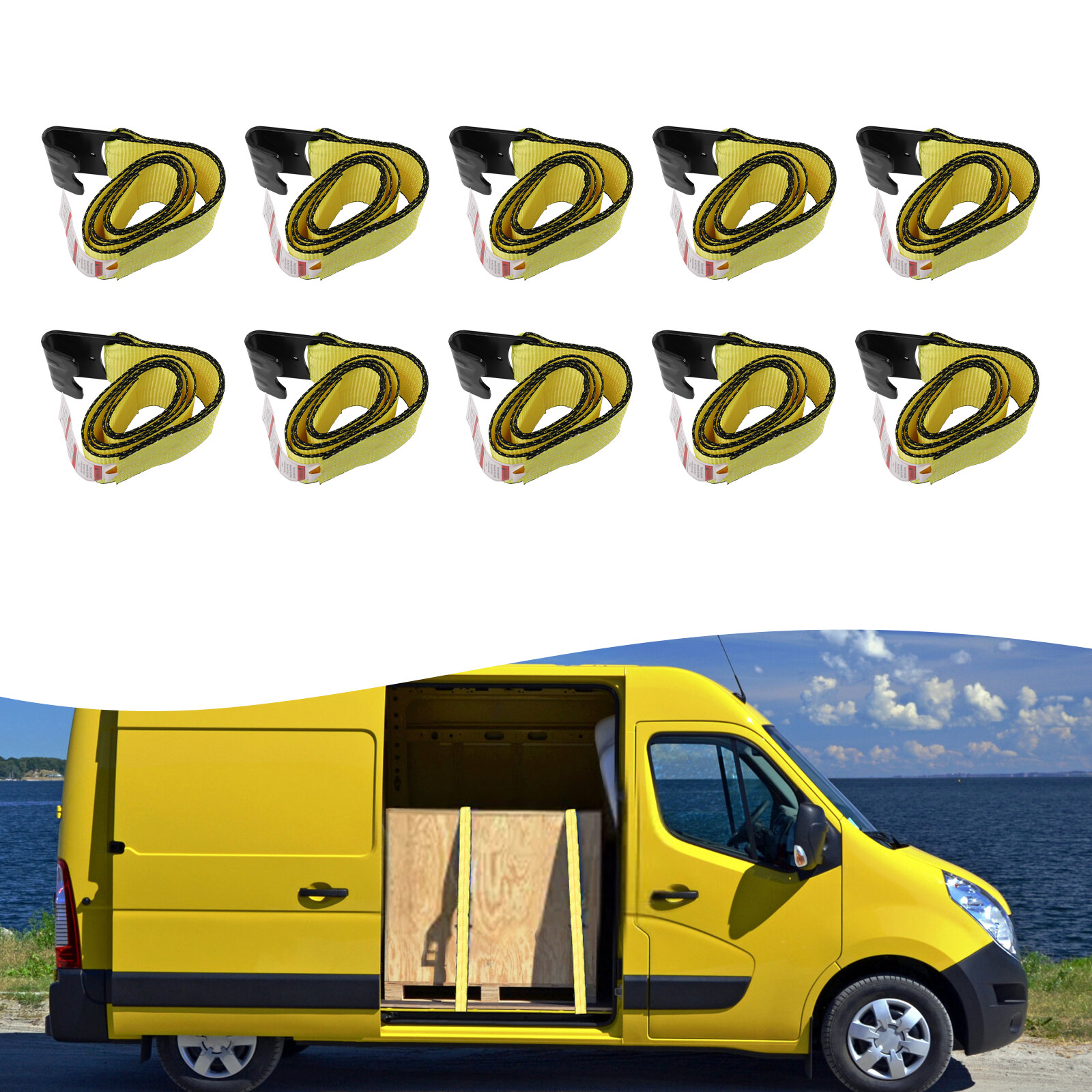 10 Pack 4" x 5' Winch Tie Down Straps with Flat Hook for Truck Trailers