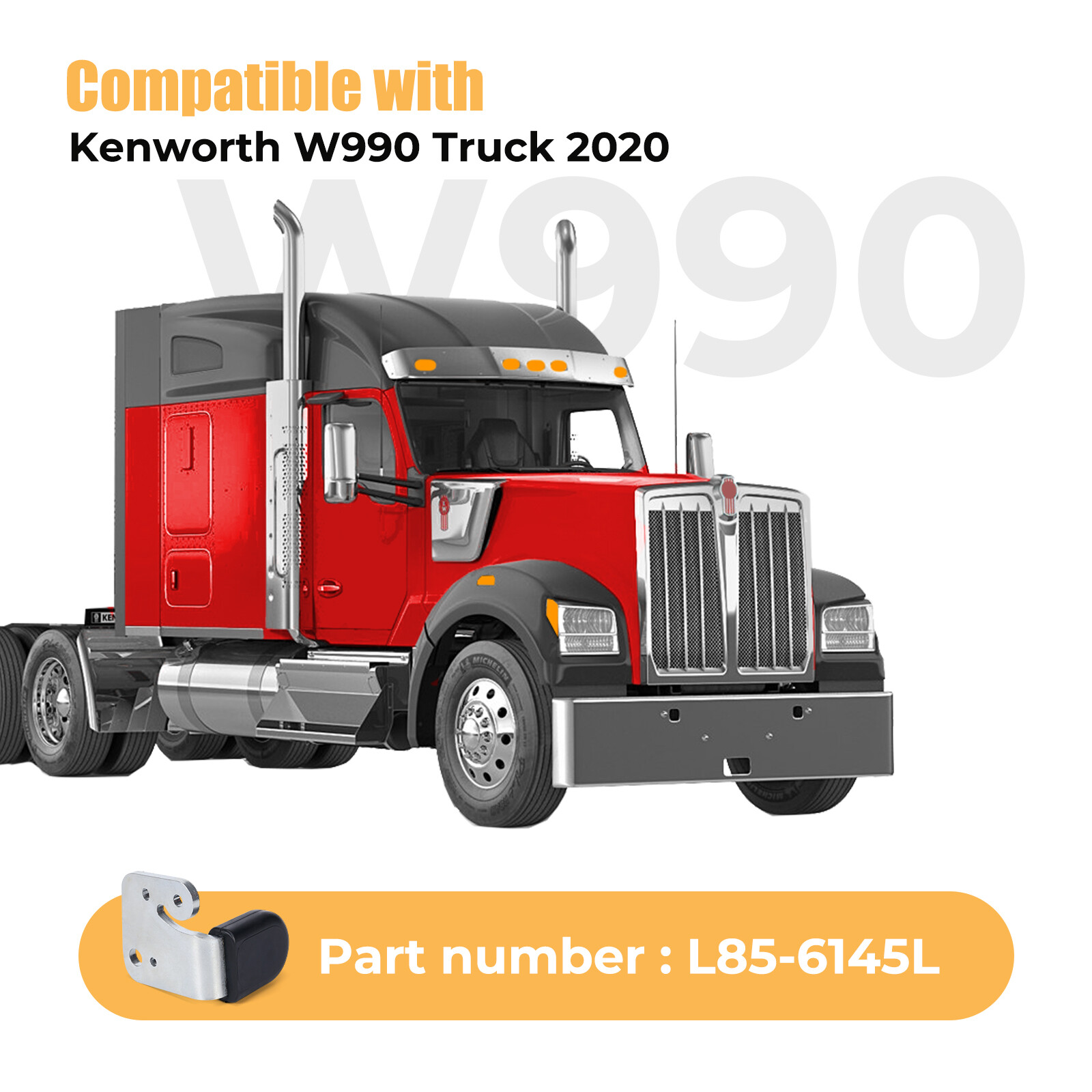 L85-6145L Left Driver Hood Rest for Kenworth W990 Truck 2020 Hood Bracket