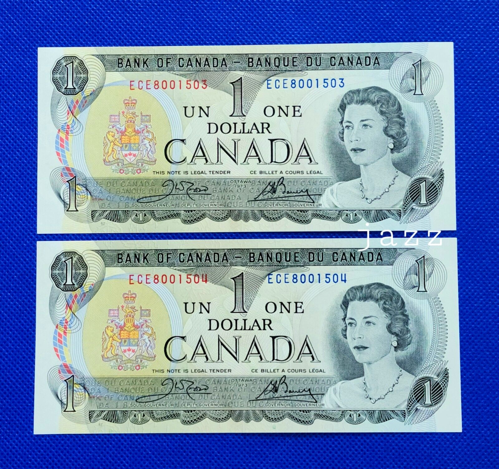 1973 Canada Banknotes $1 One Dollar Rare Canadian Paper Money 2x Sequential UNC