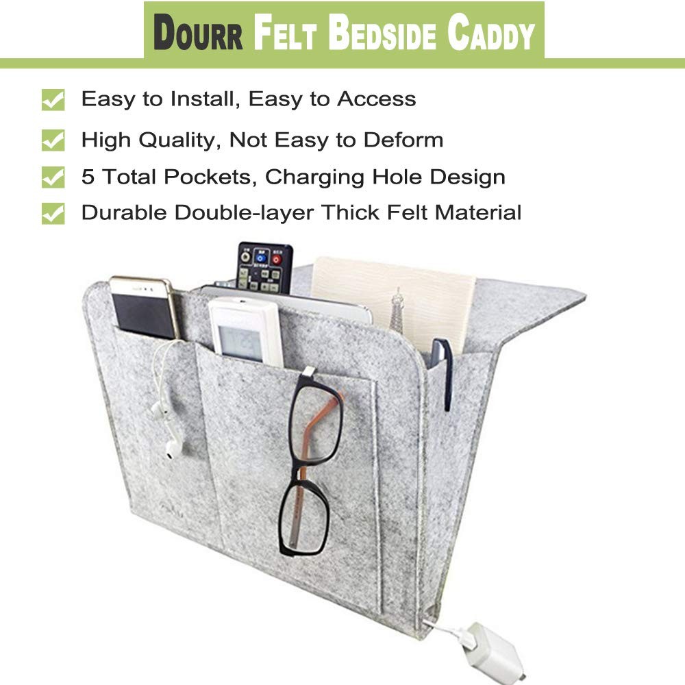 Felt Bedside Caddy Bed Dorm Bunk Organizer Storage Pocket Tablet Holder Gray