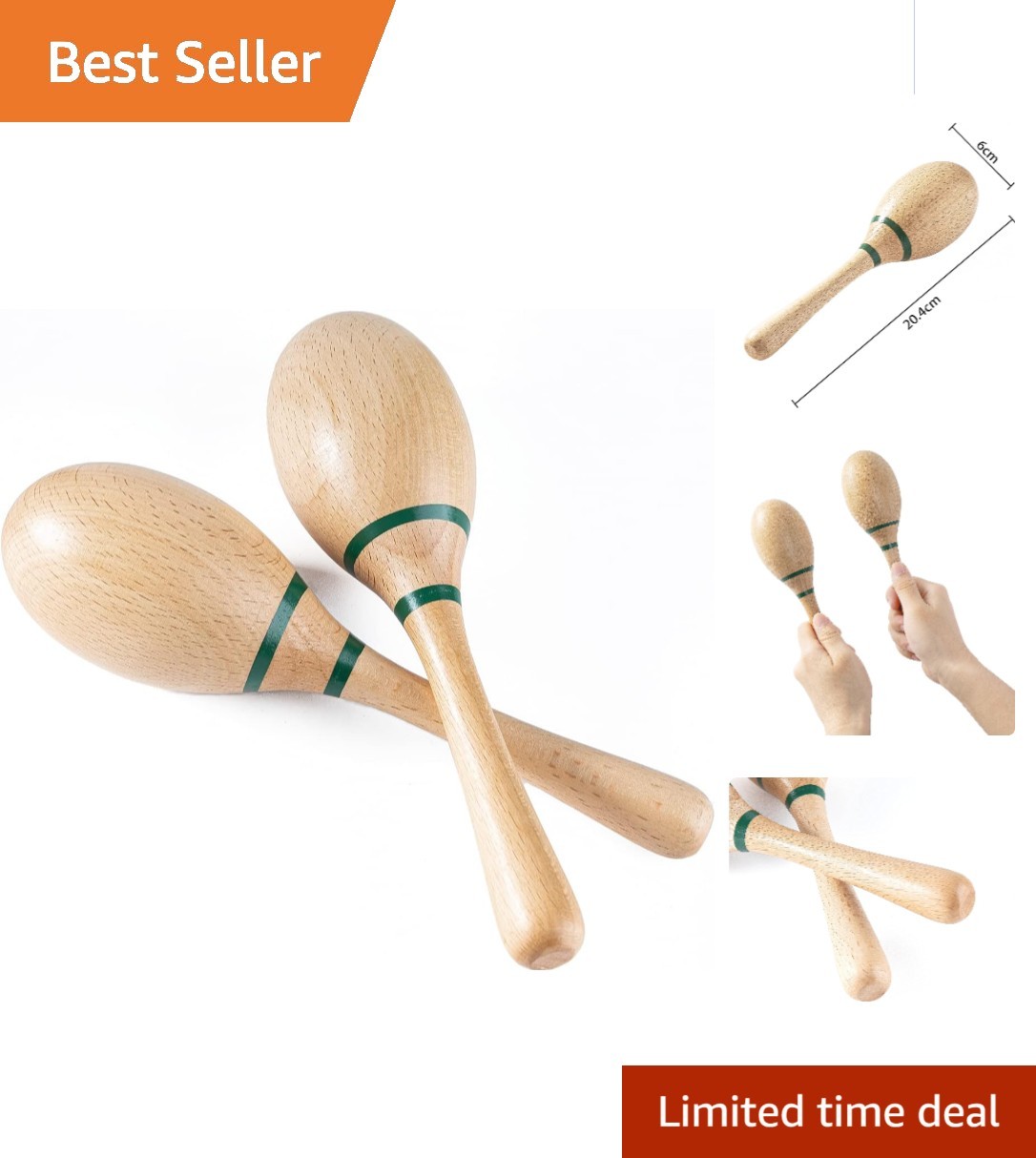 Durable Beech Wood Maracas with Crisp Sound - Perfect for Concerts & Games