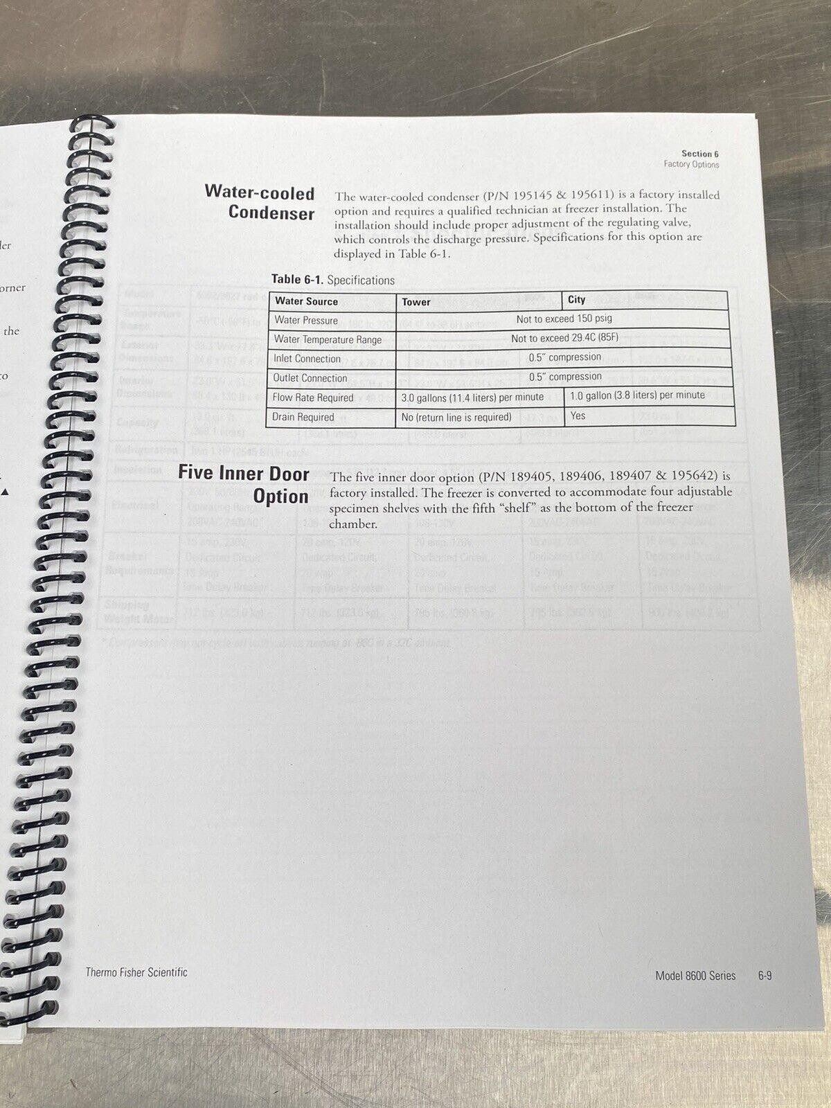 Thermo Model 8600 Series Forma -86C ULT Freezer -Users Manual / Instruction Book