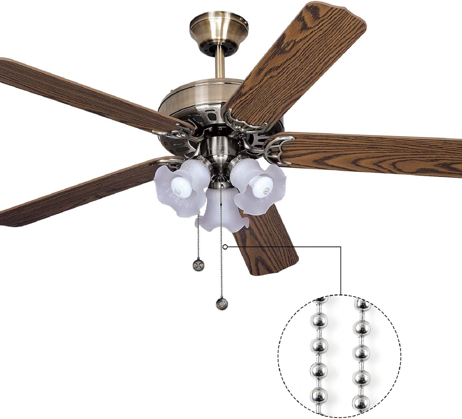 Lightweight 120 Inch Ceiling Fan Pull Chain - Beaded Stainless Steel Design