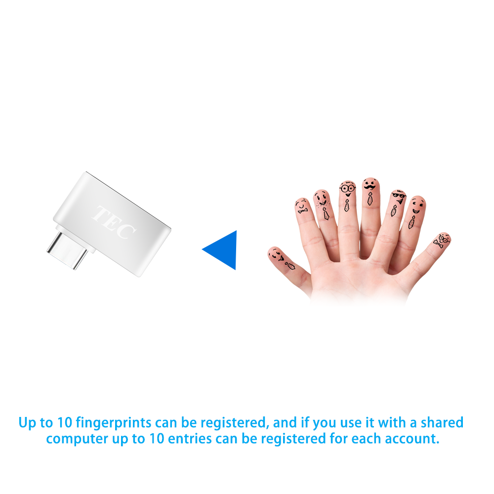 Type-C Security Mini Fingerprint Reader for Windows 10 Hello 360° Touch TE-FPA-C