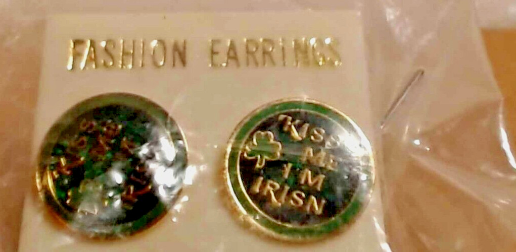 Kiss me I m Irisn vintage earrings in original package. Mistake