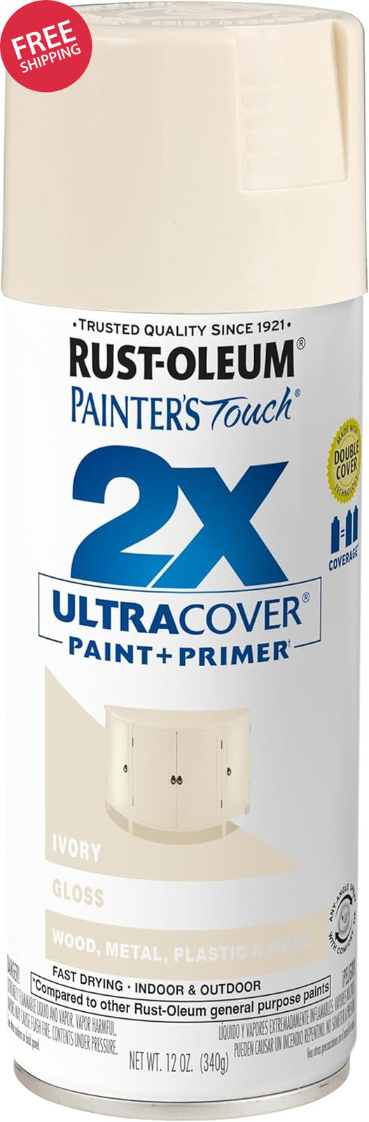 249110 Painter'S Touch 2X Ultra Cover Spray Paint, 12 Oz, Gloss Ivory
