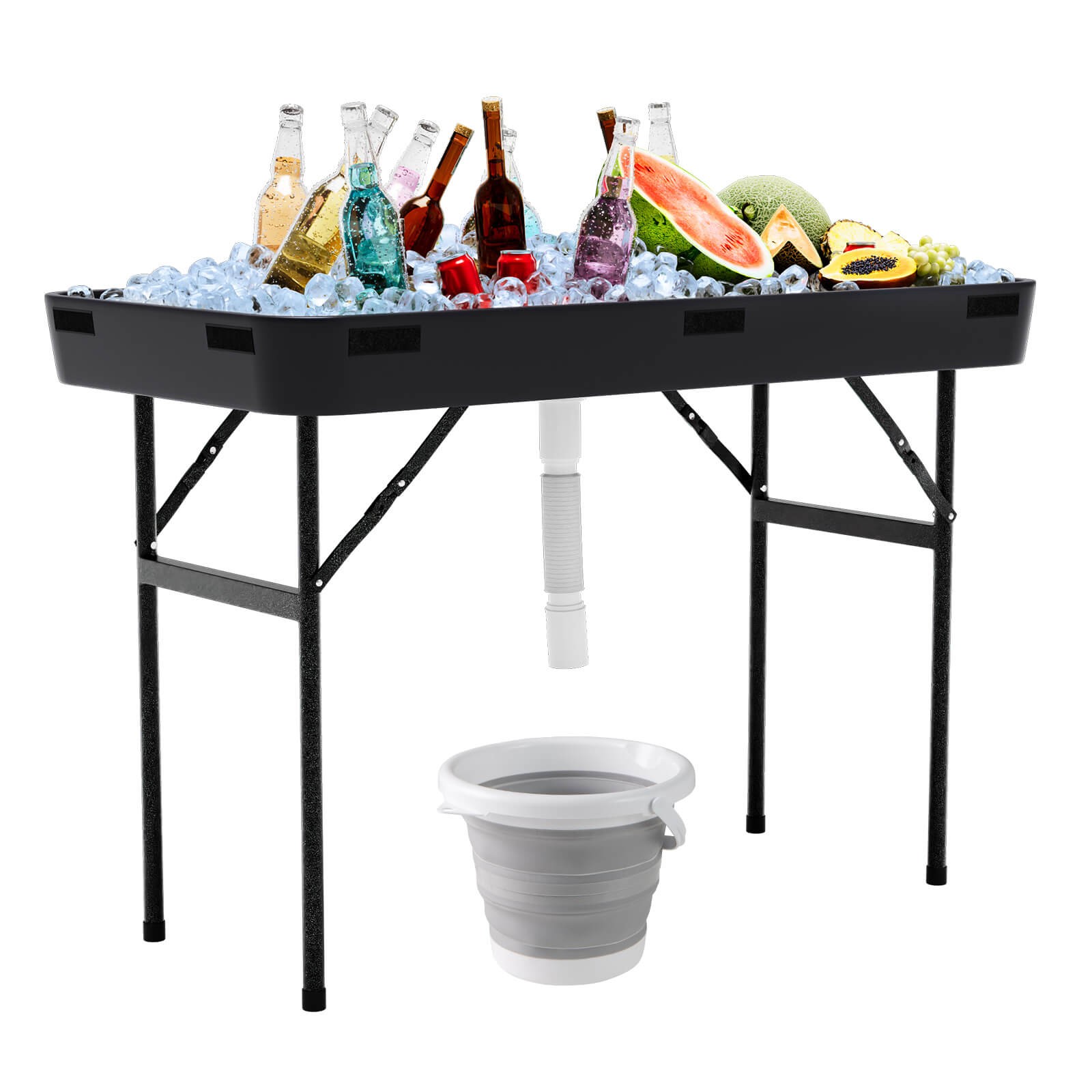 Portable Ice Bin Table with Matching Skirt Beverage Cooler Table for Party