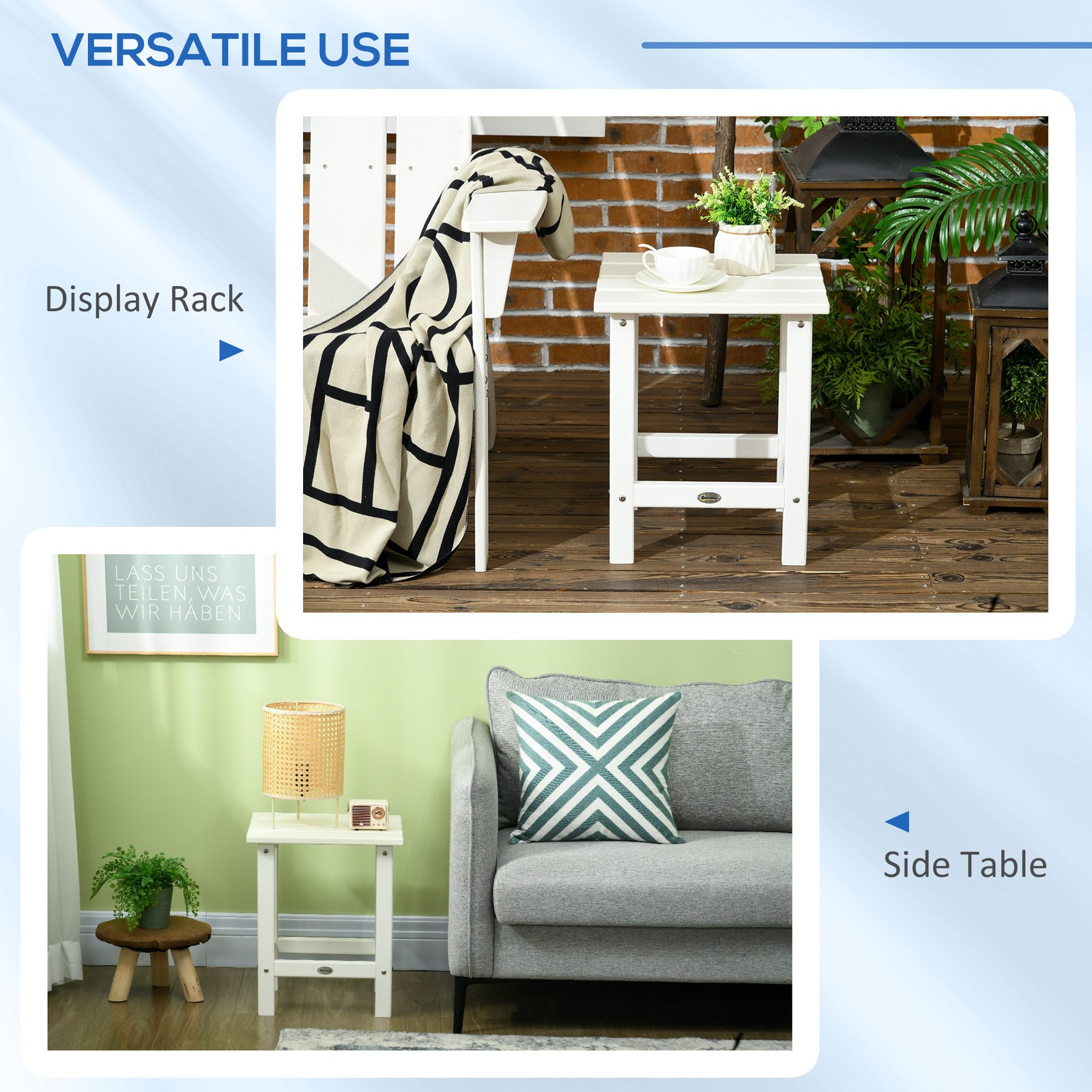 15" Adirondack Square Patio Side Table Weather-Resistant HDPE for Outdoor Porch