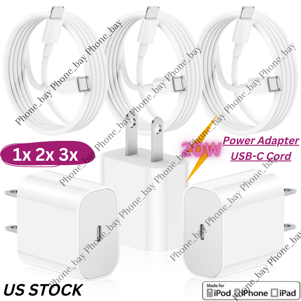 20W USB-C Power Adapter PD Fast Charge Cable For iPhone 14/13/12/11/XR/iPad LOT
