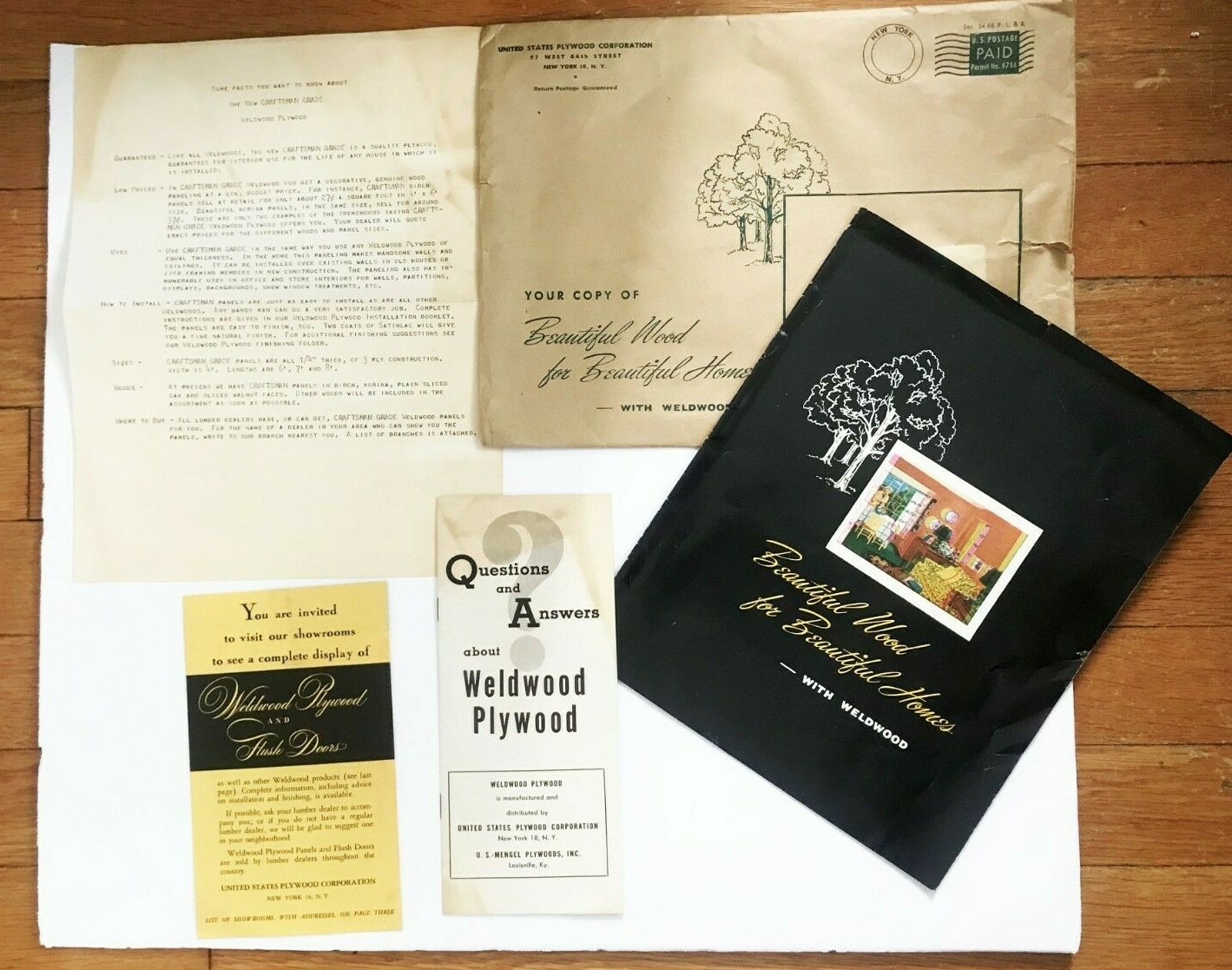 Weldwood Plywood Catalog 1949 Q & A and Showroom Invite Booklets