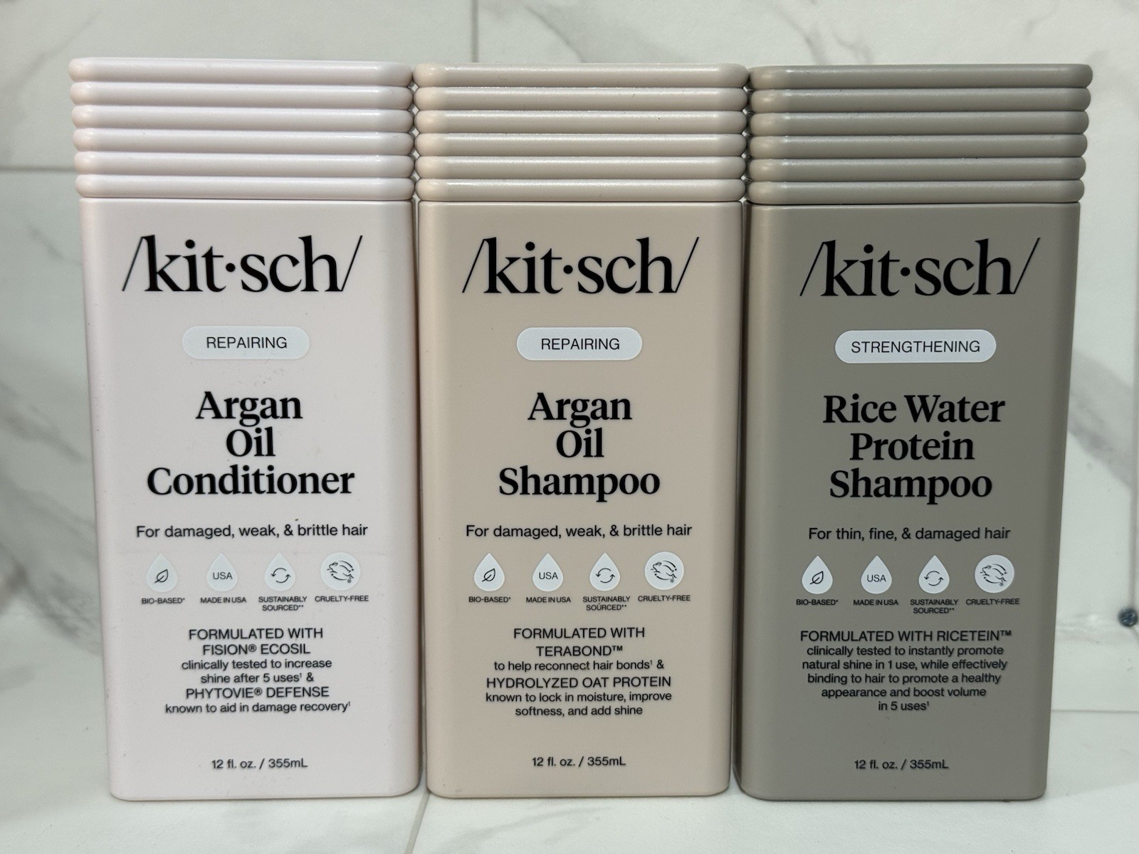 3x Kitsch Argan Oil Shampoo and Conditioner And Rice Water Bottle 12 Oz Each
