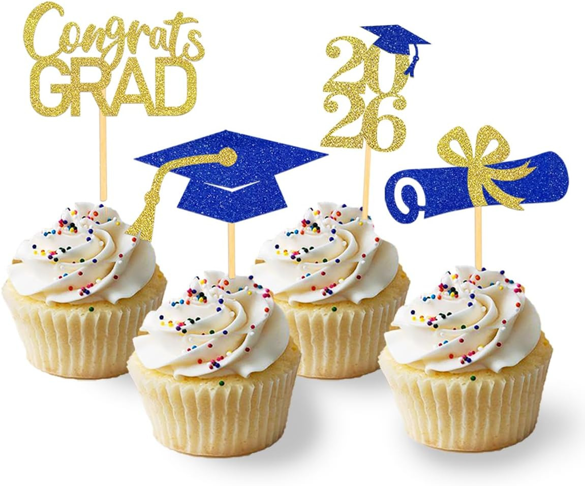 24Pcs Graduation Cupcake Toppers, Graduation Decorations Class of 2026 Cupcake T