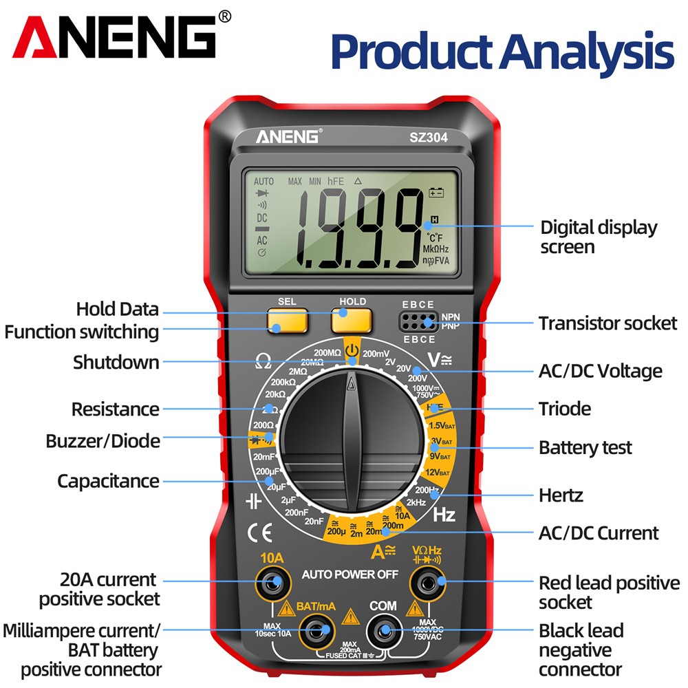 Digital Multimeter LCD Voltmeter Ammeter Ohmmeter Volt AC DC Tester Lead Meter..