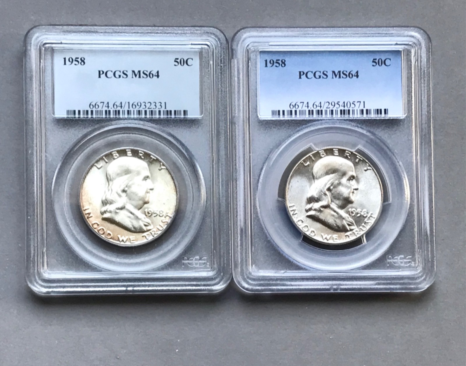 (2) 1958 Type 2 Reverse Franklin PCGS MS64