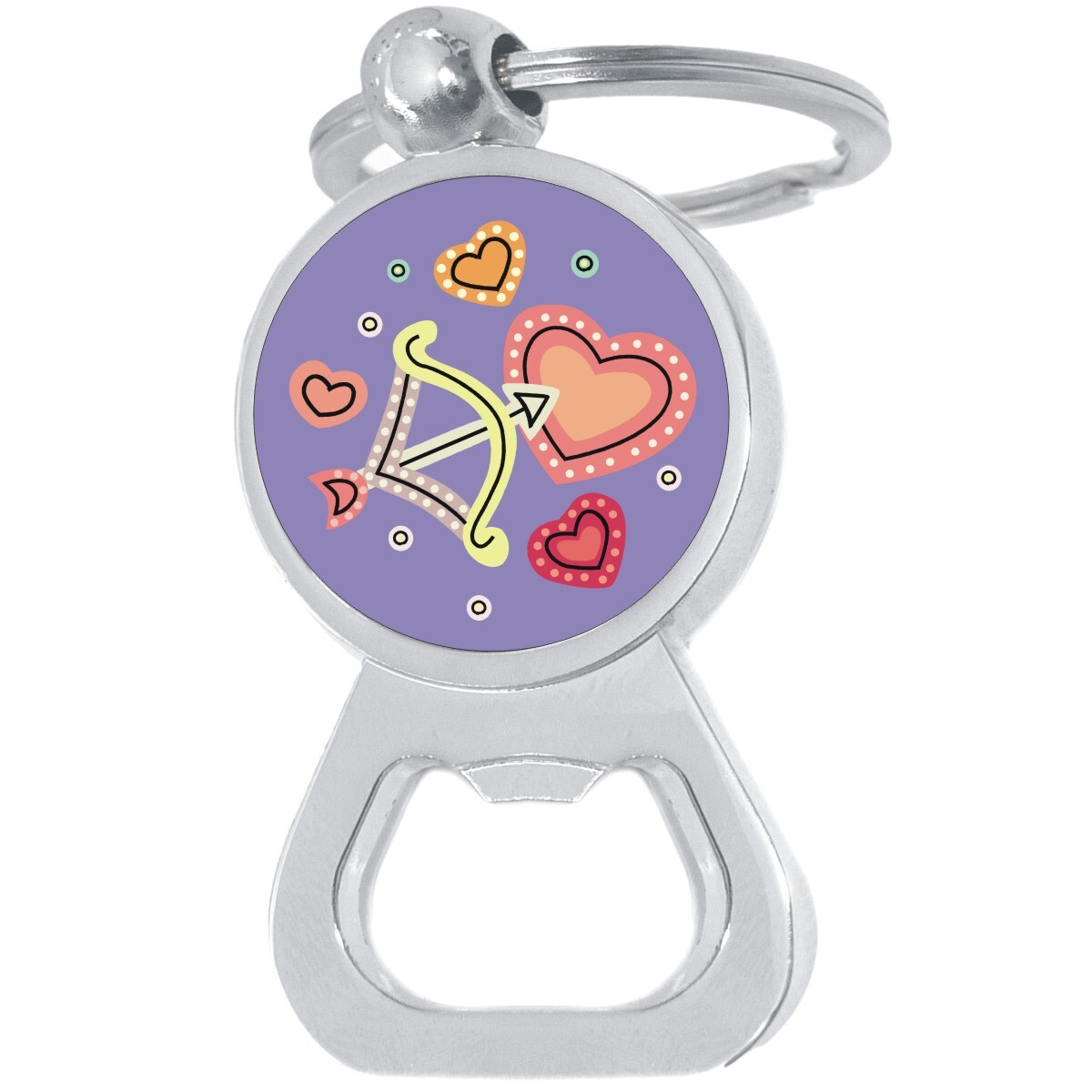 Cupids Arrow and Hearts Bottle Opener Keychain - Metal Beer Bar Tool Key Ring