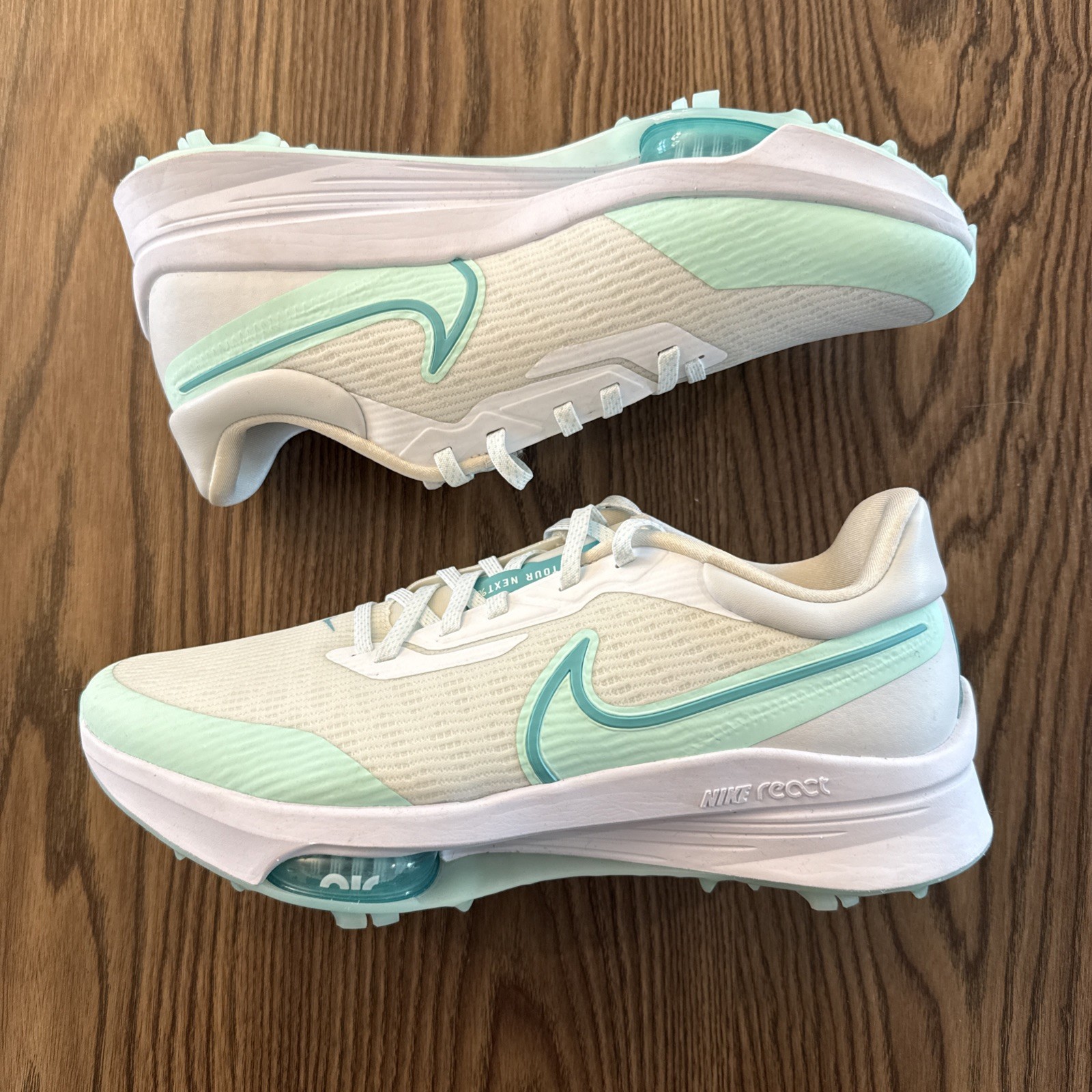 Men’s Size 9.5 Nike Air Zoom React White/Mint Green Golf Shoes DC5221-143 NEW