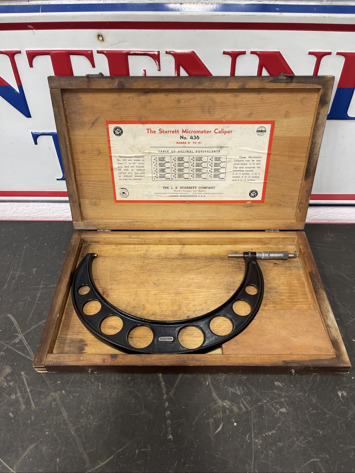 Used STARRETT 436 Micrometer 9-10” Increments Wooden Case