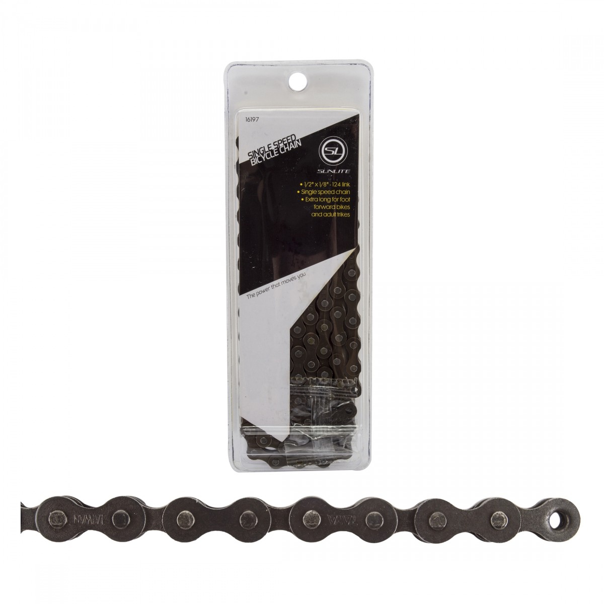 Sunlite SCN-SS Single Speed Bicycle Chain - 124 Links, Steel, Black,