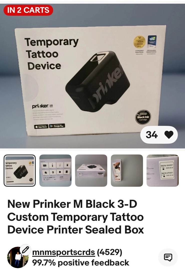 New Prinker M Black 3-D Custom Temporary Tattoo Device Printer Sealed Box
