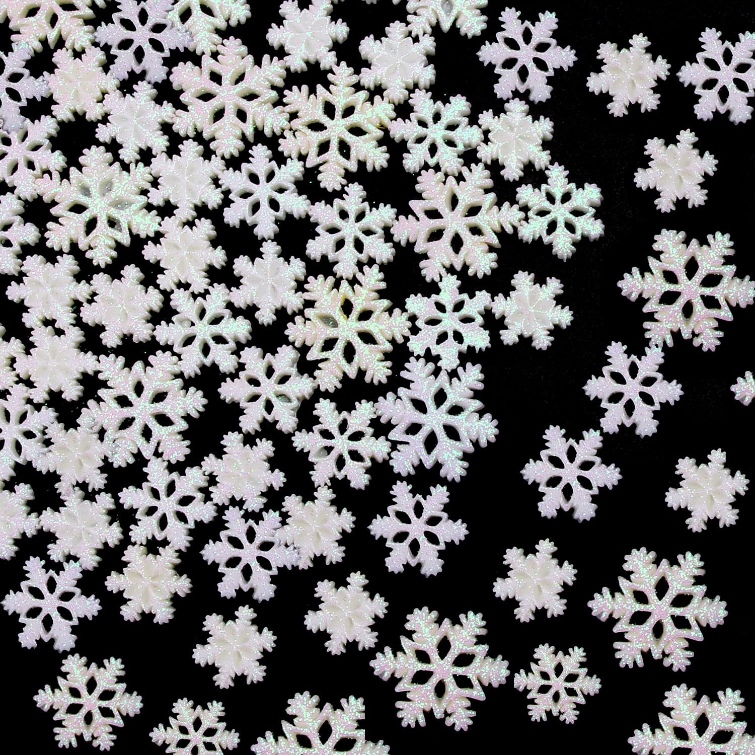 Tiny Resin Snowflake Decor,48Pcs White Glitter Snowflake for Christmas Embellish