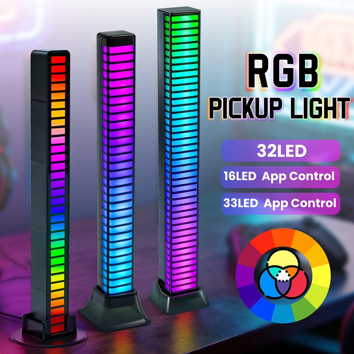 2X Car Atmosphere Light Bar LED RGB Sound Music Rhythm Lamp Upgraded App Control