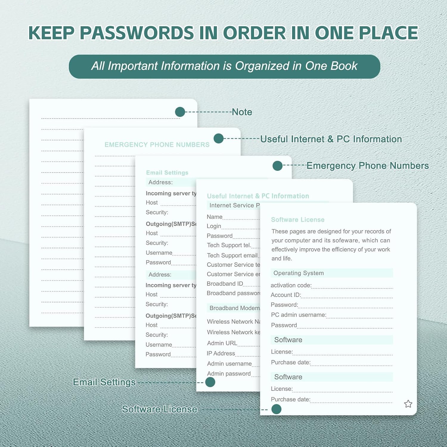 Password Keeper Book with Alphabetical Tabs Compact Password Notebook Black