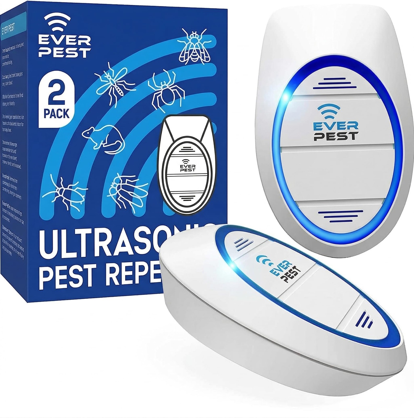 Ultrasonic Pest Control Repeller (2-Pack) Plug in Flea Rat Roach Mosquito Coc...