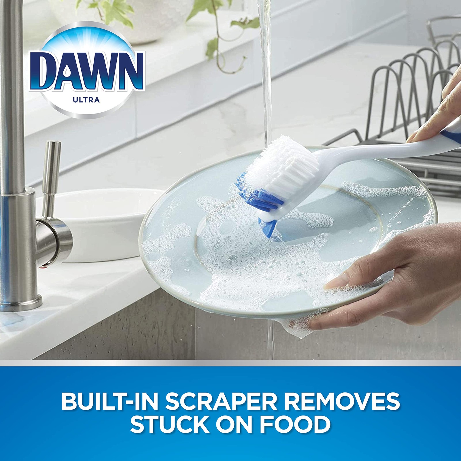 Dawn Dish Brush with Soft Nylon Bristles and Scraper, Blue/White 1 CT, Blue