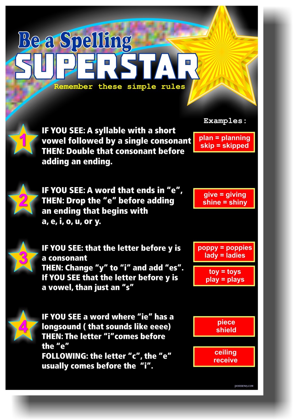NEW Educational English Language Arts Classroom POSTER - Be Spelling SuperStar