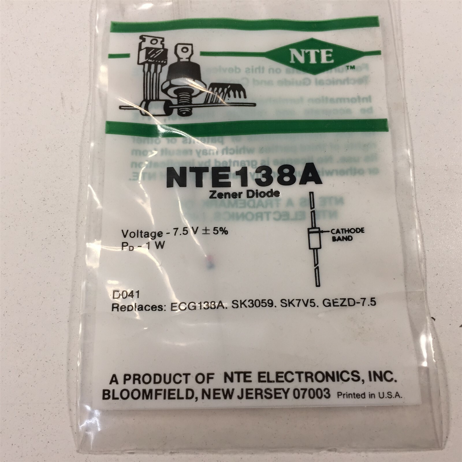 (8) NTE NTE138A Zener Diode, 1 Watt - Lot of 8