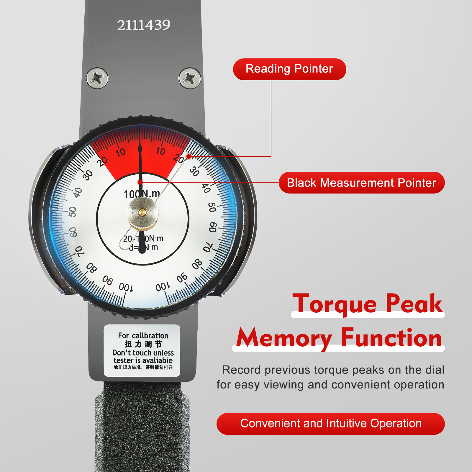 2-dir Dial Indicator Torque Wrench Indicating Torquemeter Torque Testing0-100n.m