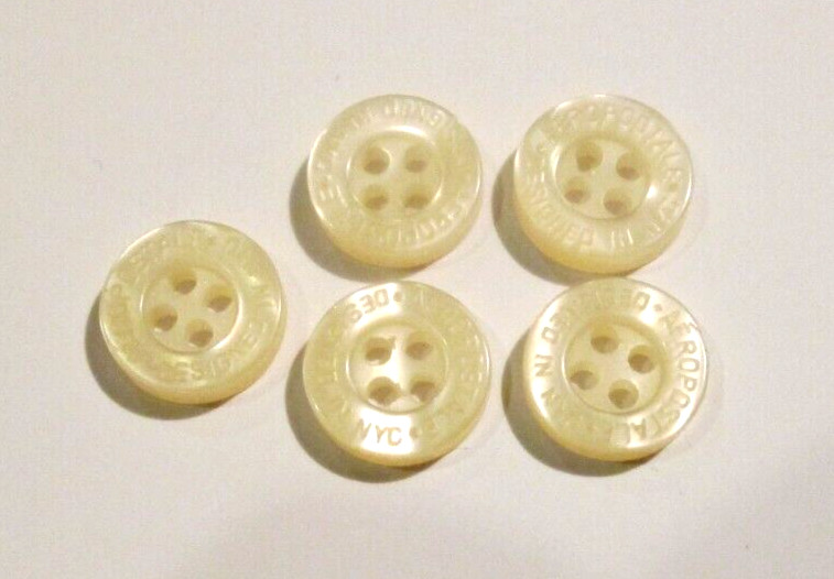 5/pc Buttons Size S D=7/16" ( 11mm) 4 Holes White Logo: AEROPOSTALE DESIGNED
