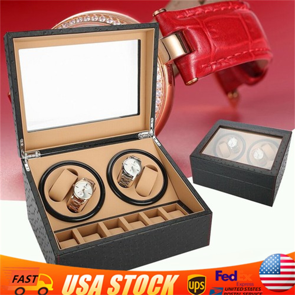 Leather 4+6 Watch Case Watch Winder Automatic Rotation Display Box Storage Case