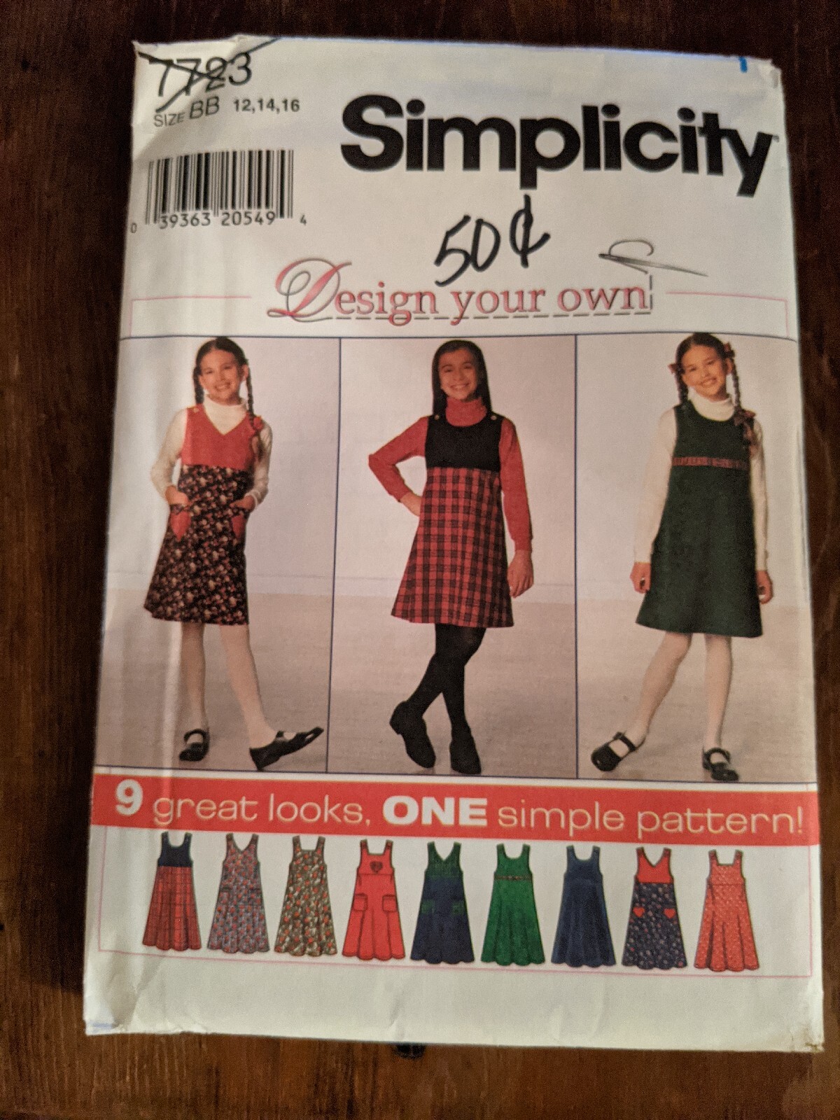 Simplicity 7723 Design Your Own Jumper 1997 Pattern, Girl's BB 12 14 16 Uncut A