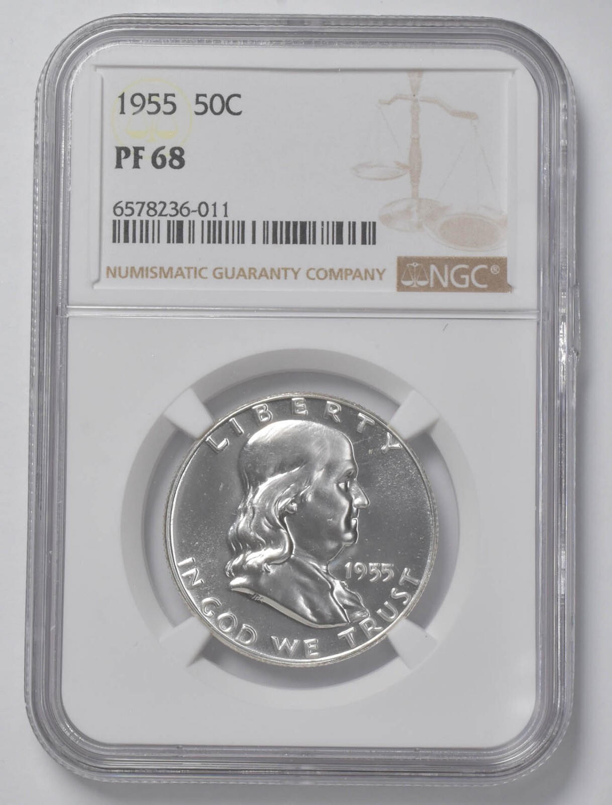 1955 Franklin Half Dollar PF68 NGC Brown Lbl